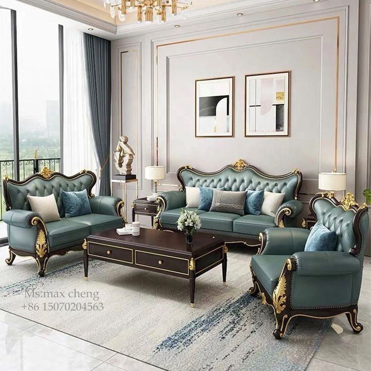 Dark brown ,Gold chesterfield maharaja 3+2+2 sofa set with vintage center table